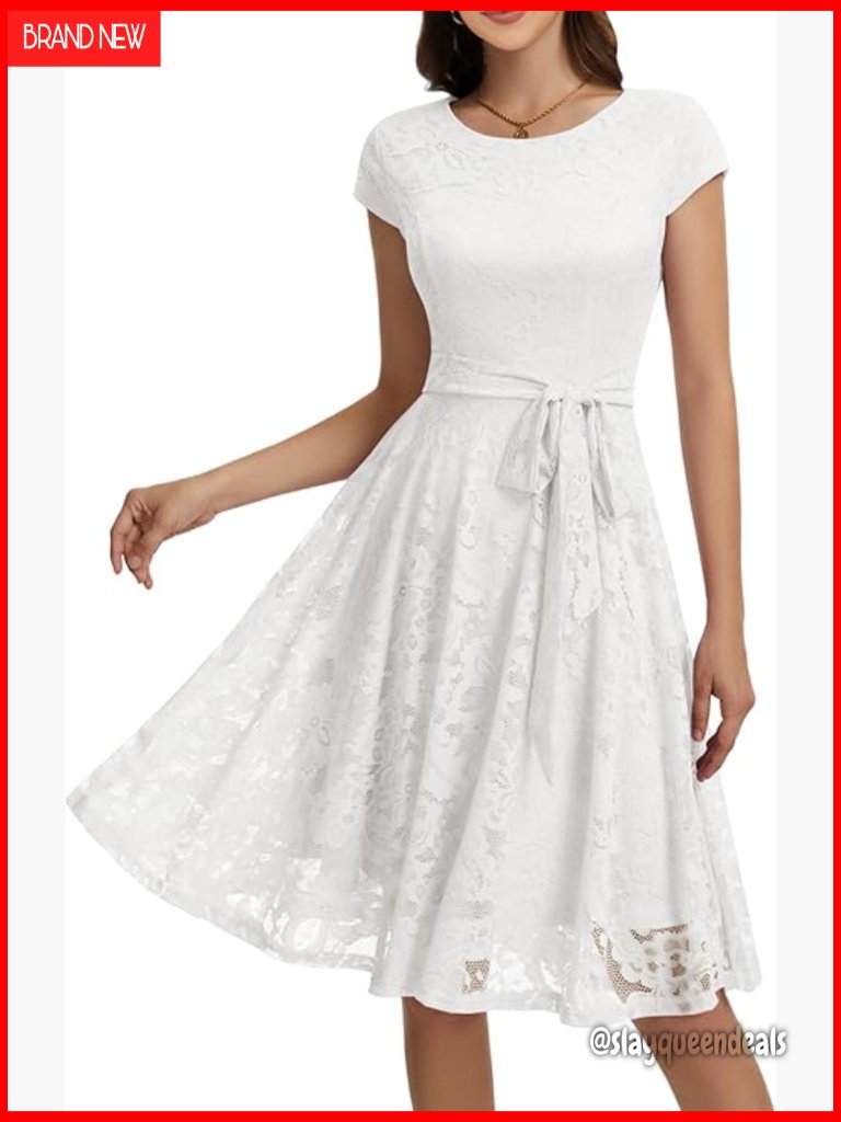 Women's Lace Cocktail Swing Dress With Movable Belt - Runs Small